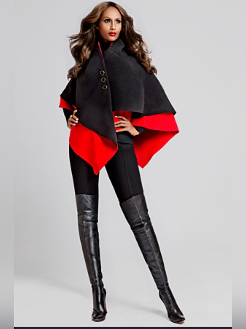 IMAN Chic Reversible Fleece Two-Layer Wrap Cape